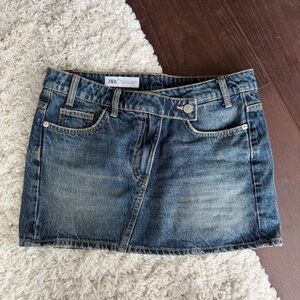 Zara Crossover Waist Denim Mini Skirt